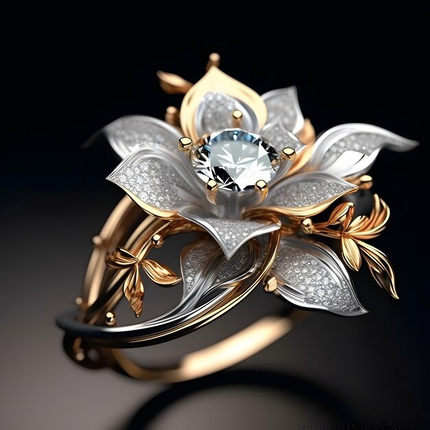 Bague en Or avec Fleurs Grises Exotiques