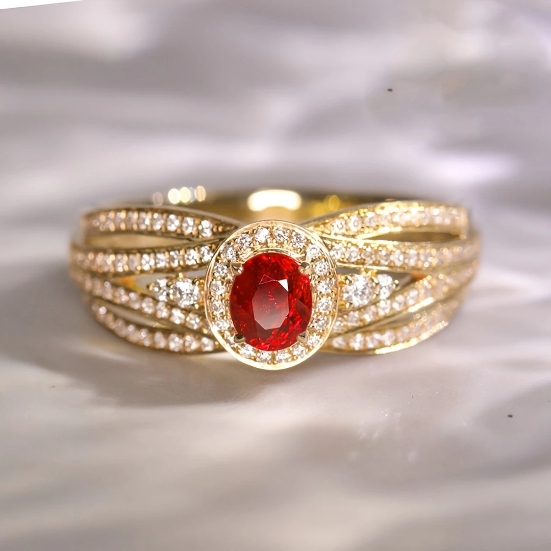 Bague en Or Superposée Rouge Brillante