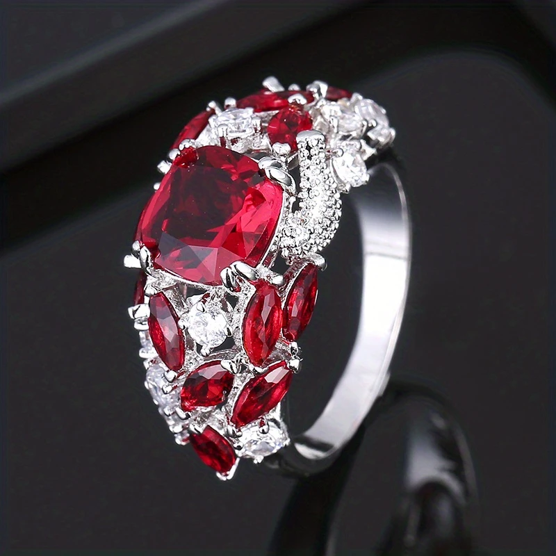 Bague en Argent avec Verre Incrusté Rouge