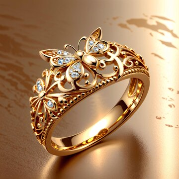 Bague Creuse Dorée Papillon