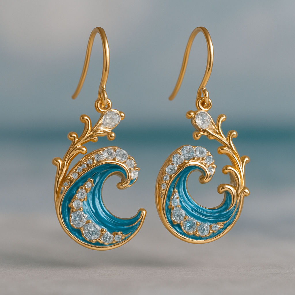 Boucles d'oreilles Océan Ondes Dorées Brillantes