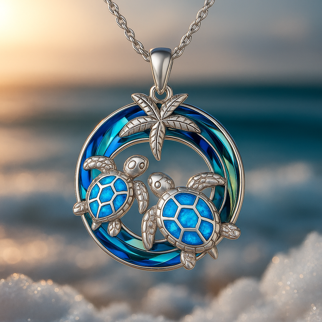 Collier en Palmier avec Tortue en Opale