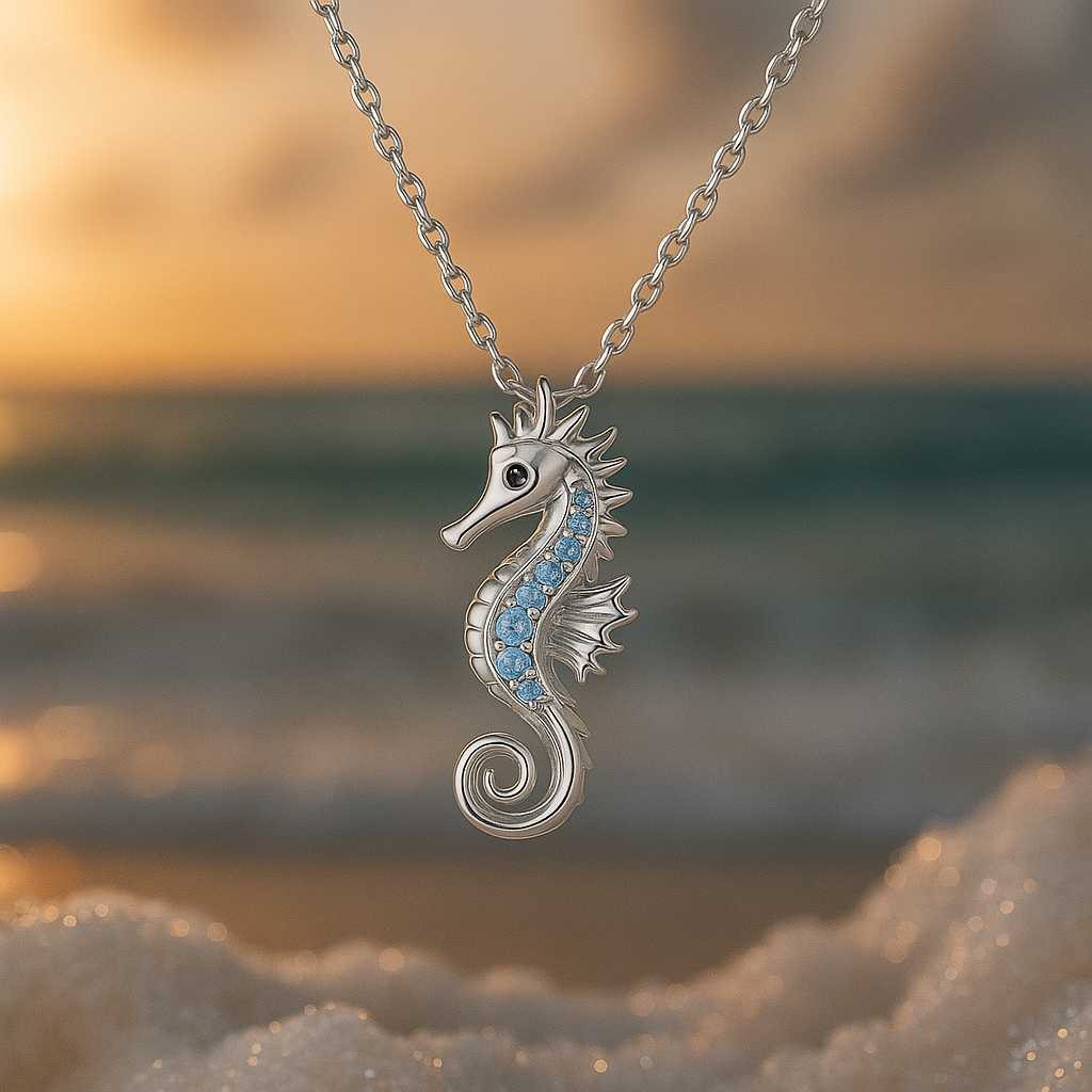 Collier en argent avec opale hippocampe
