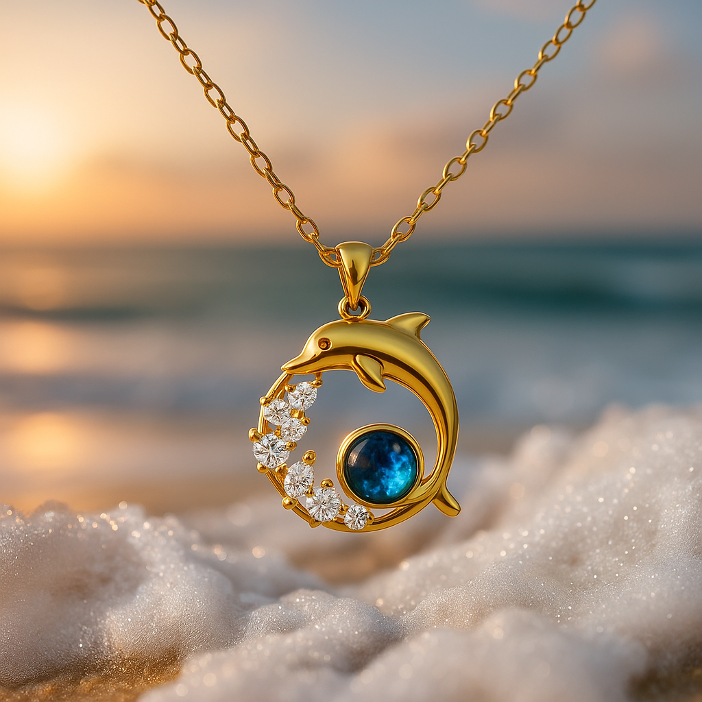 Collier de dauphin en cristal bleu doré