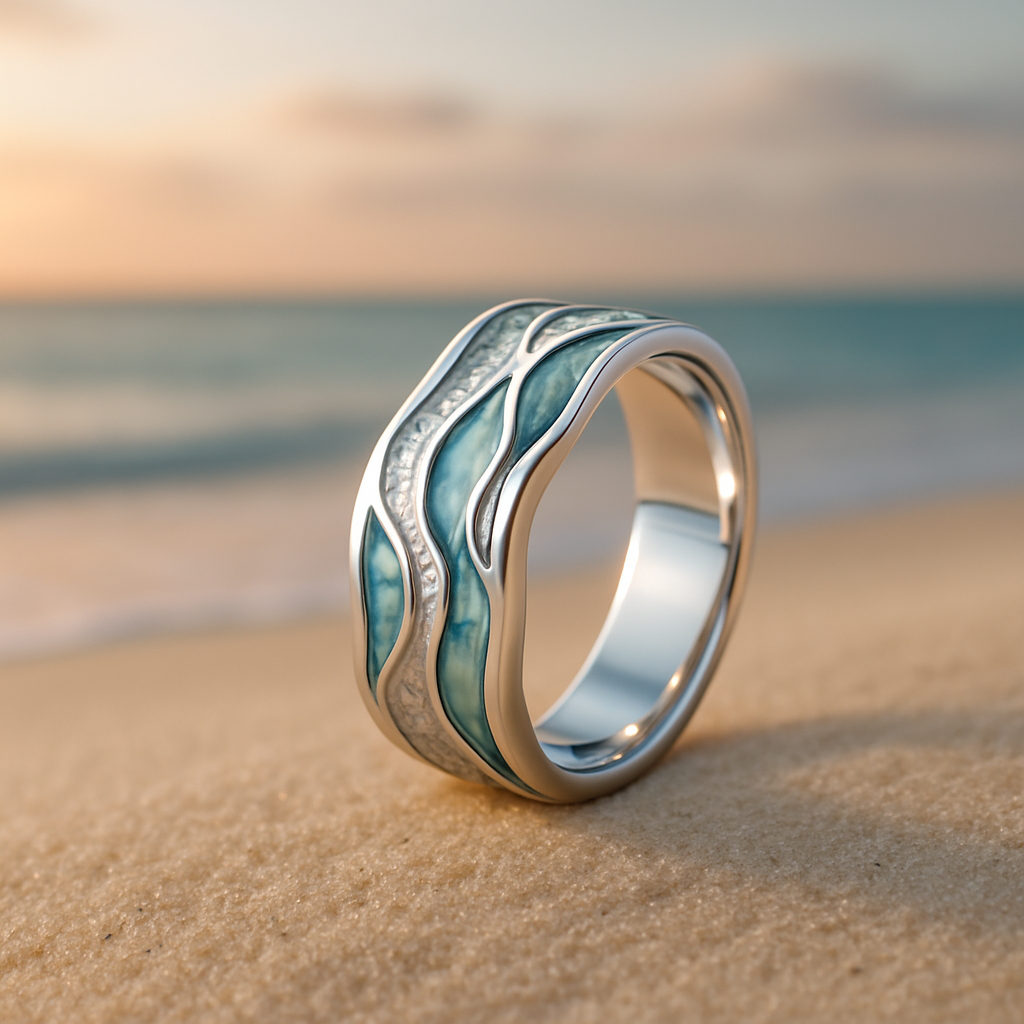 Bague en Argent Turquoise avec Vagues