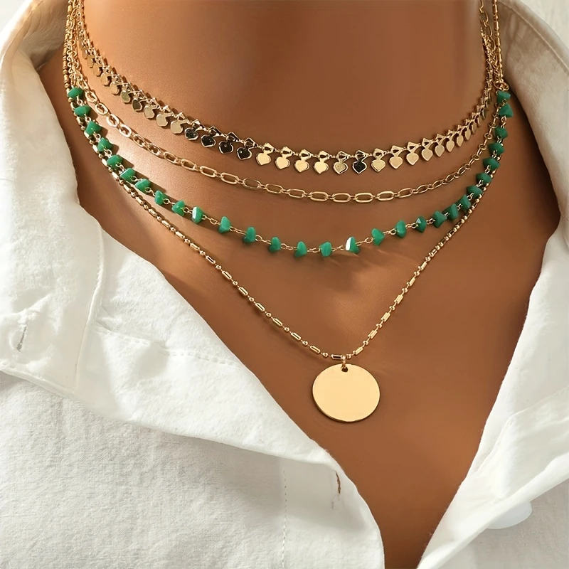 Collier en Or et Turquoise Superposé