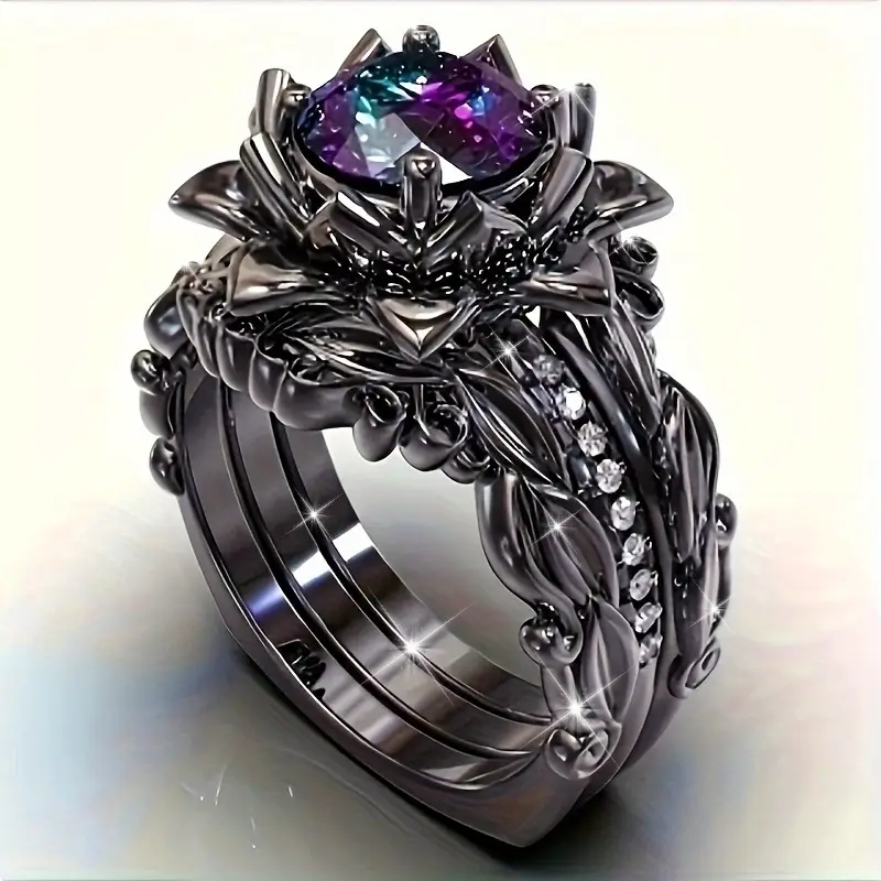 Bague Exotique en Argent avec Cristal Violet