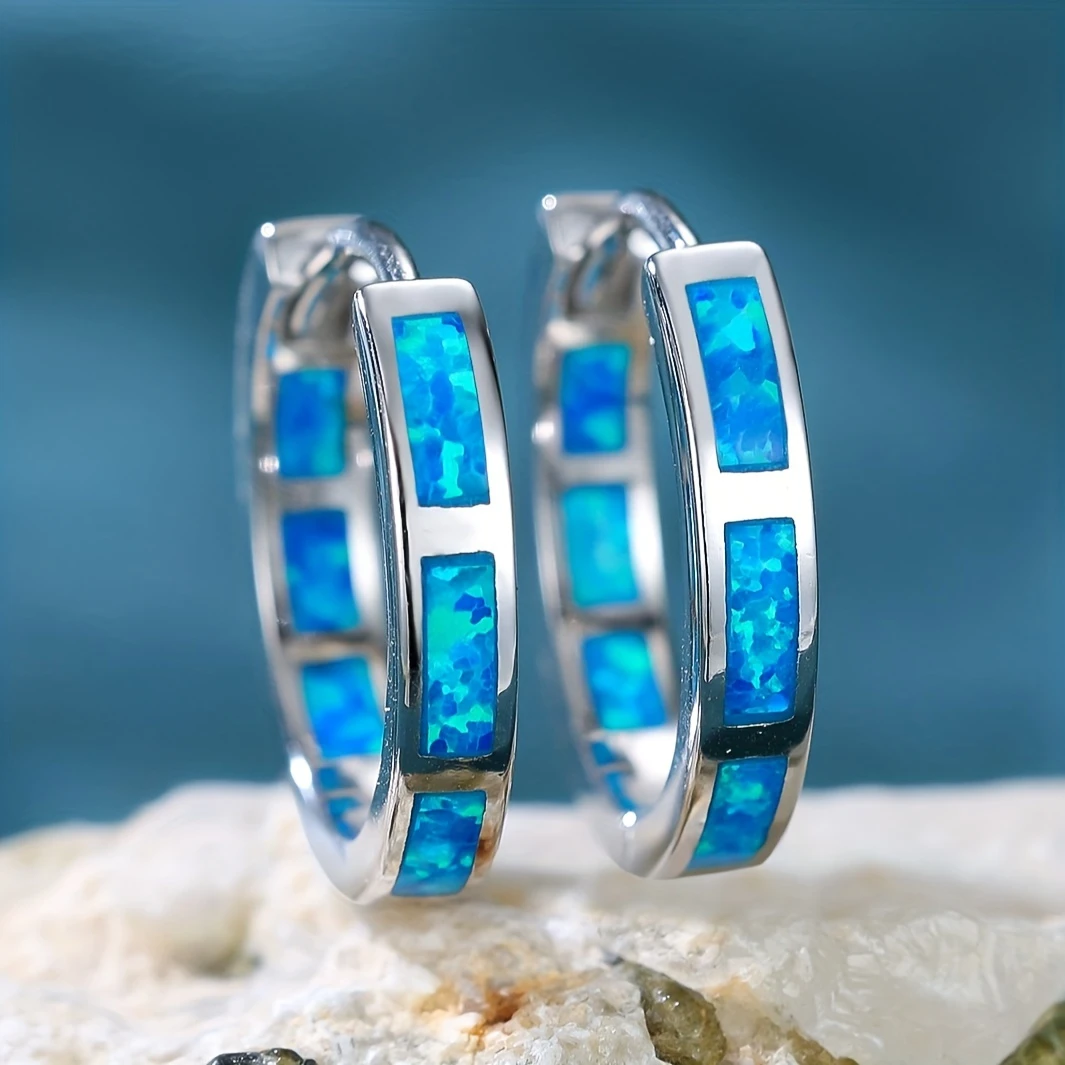 Boucles d'oreilles créoles en argent Opale