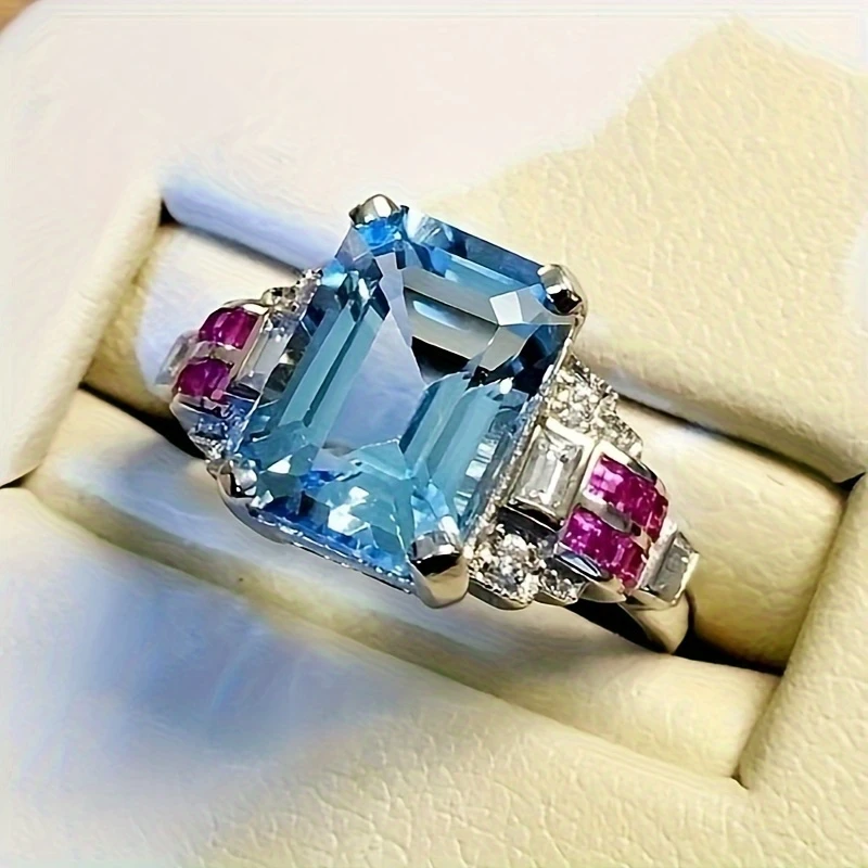 Bague Brillante en Cristal Bleu et Grenat