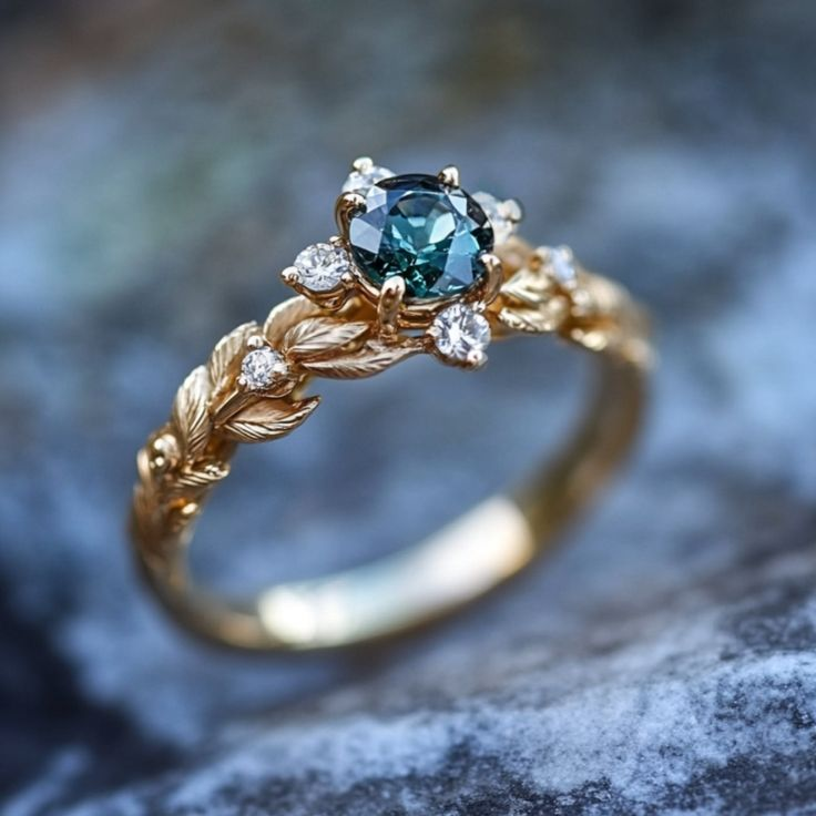 Bague en Or avec Pierre Exotique Bleue
