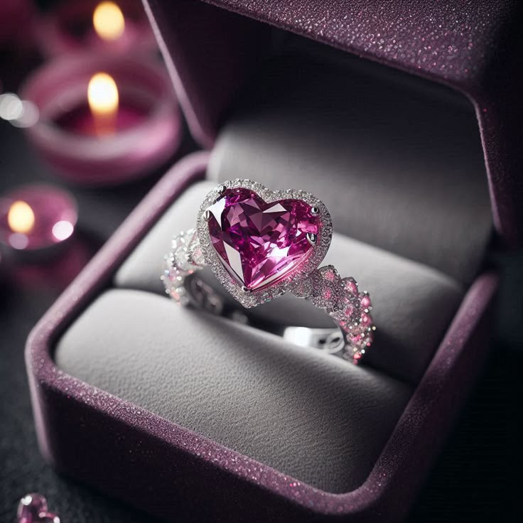 Bague en Argent avec Cœur en Cristal Rose Exotique