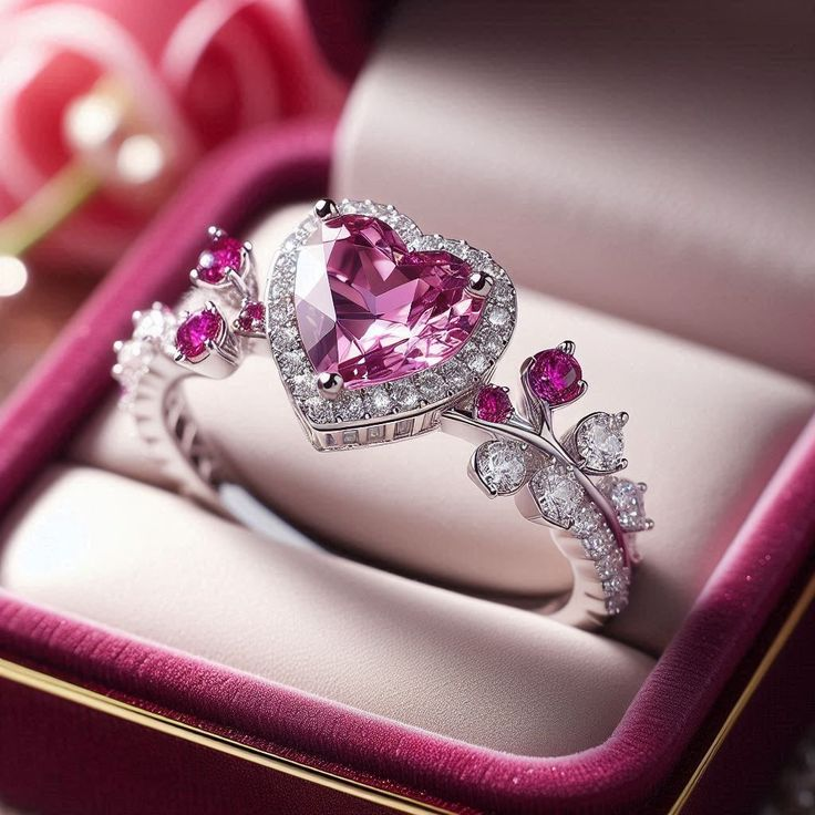 Bague en argent cœur rose exotique