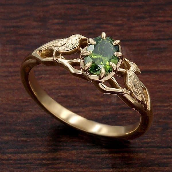 Bague Forgée Verte et Dorée