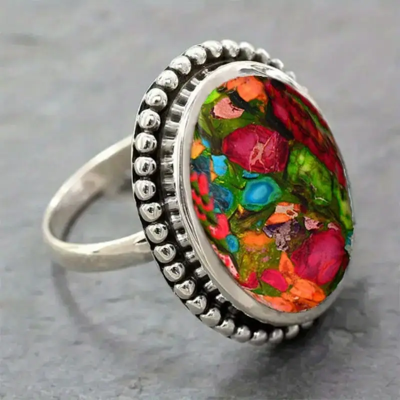 Bague en Argent avec Pierre Colorée