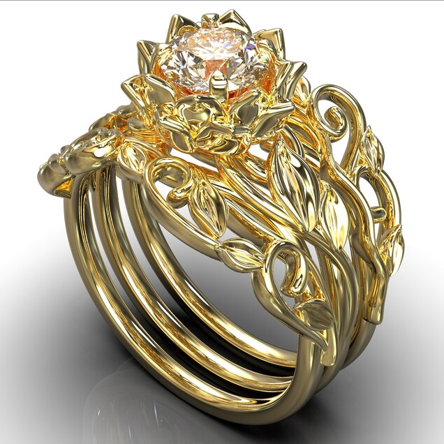 Bague en Cristal d'Or en Forme de Fleur