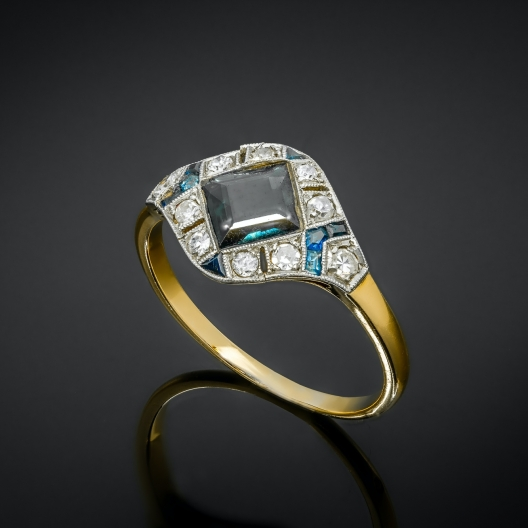 Bague Dorée Bleu Foncé Brillant