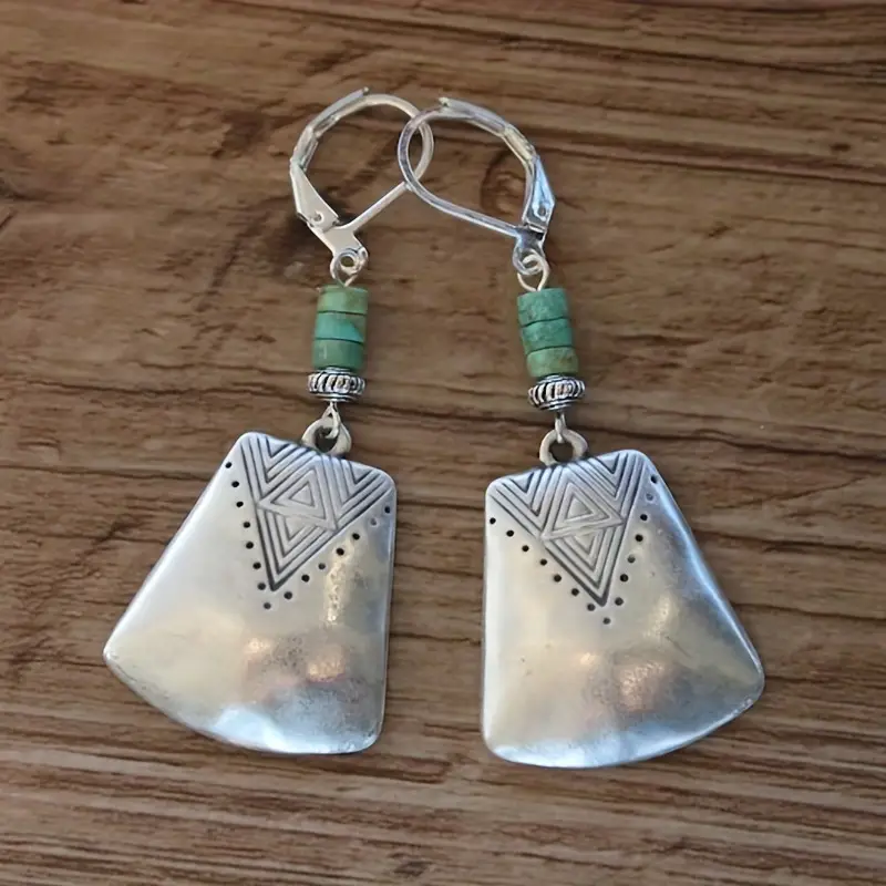 Boucles d'Oreilles en Argent Plaqué et Pierre Turquoise