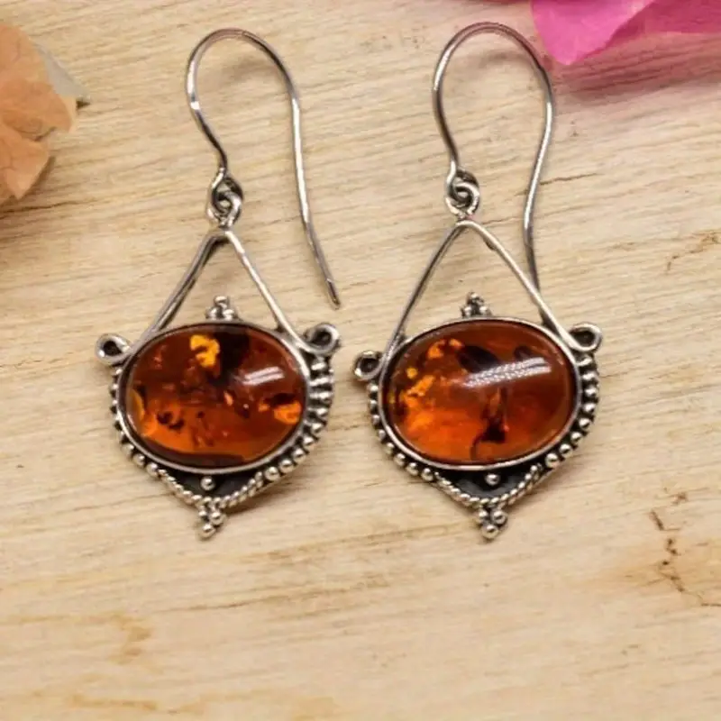 Boucles d'oreilles en pierre orange argentées