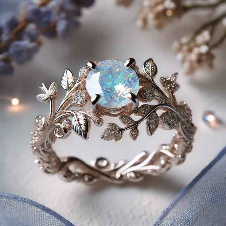 Bague en Opale Blanche Exotique Dorée