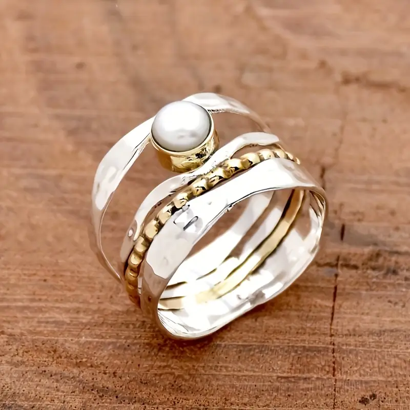 Bague en Argent Superposée avec Pierre Blanche