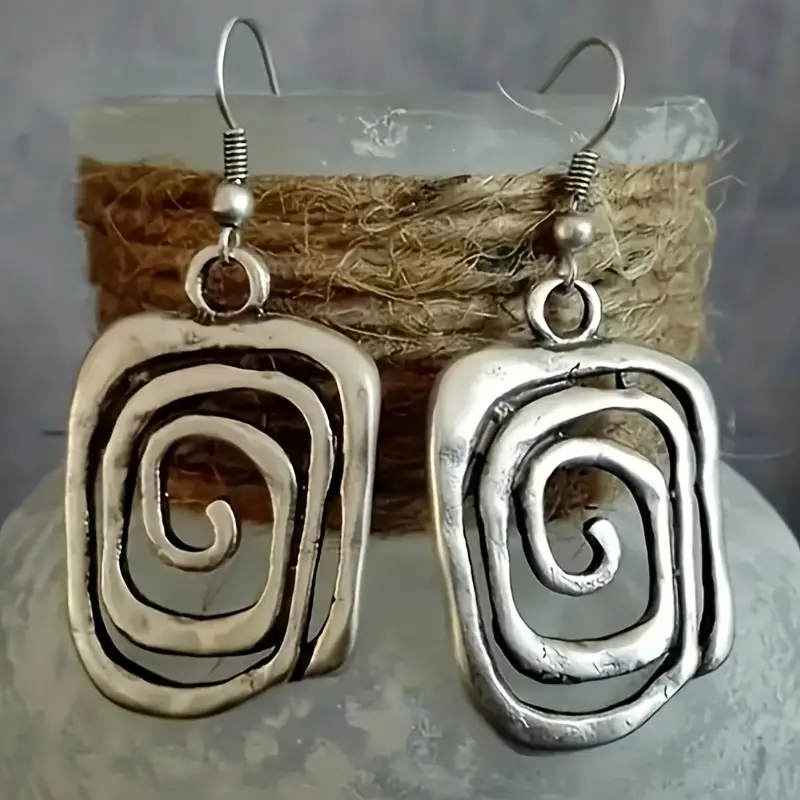 Boucles d'oreilles en forme de labyrinthe rectangulaire vintage