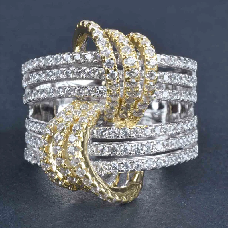 Bague tressée en or et argent brillant