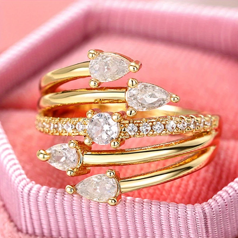 Bague en Or avec Goutte de Cristal Superposée