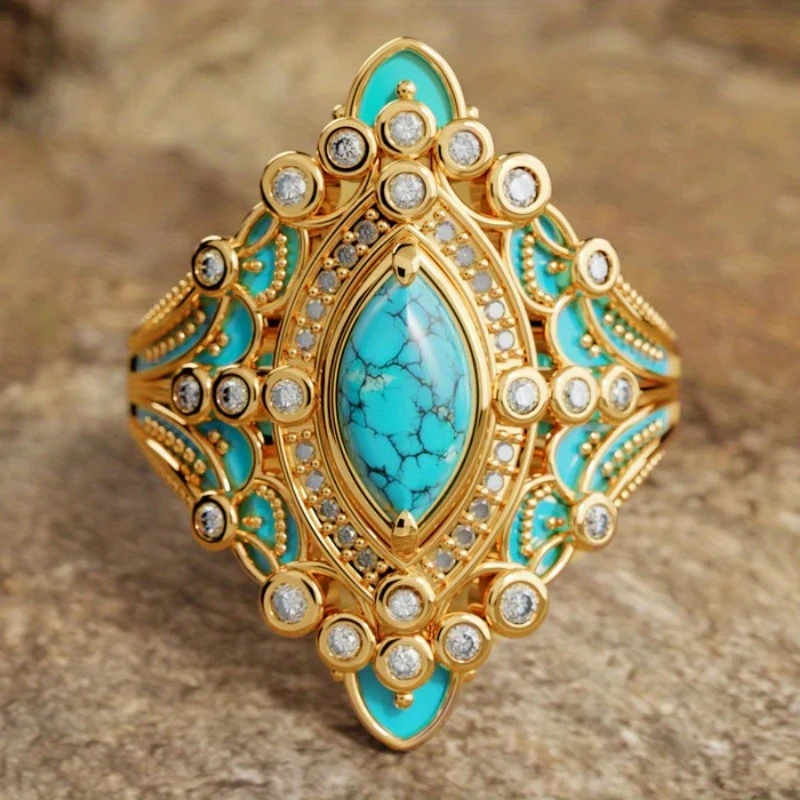 Bague en Cristal Or Mandala Bleu