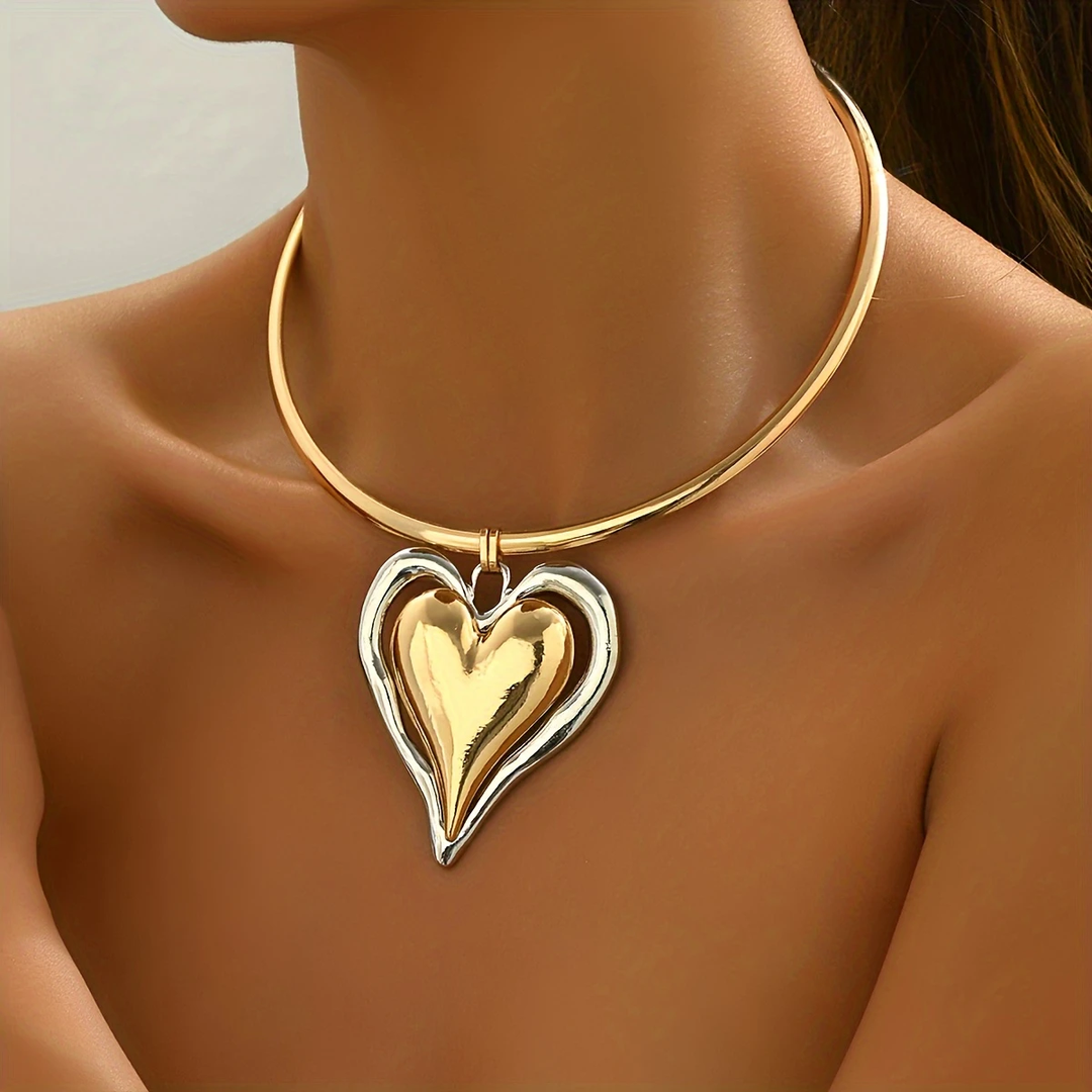 Collier Pendentif Cœur en Or et Argent