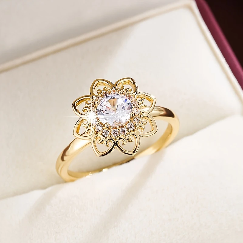 Bague Fleur en Cristal Doré Brillant