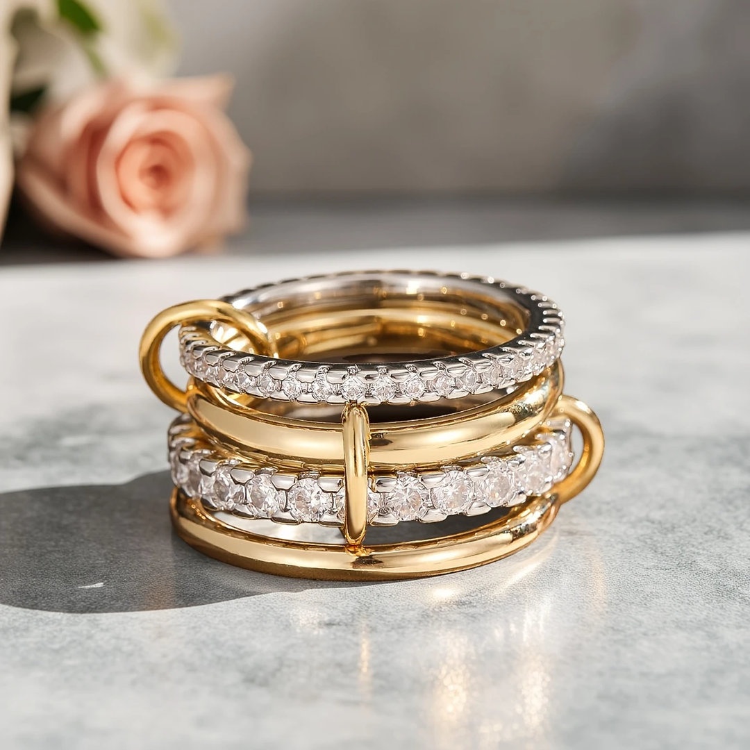 Bague en Zirconia Dorée et Argentée