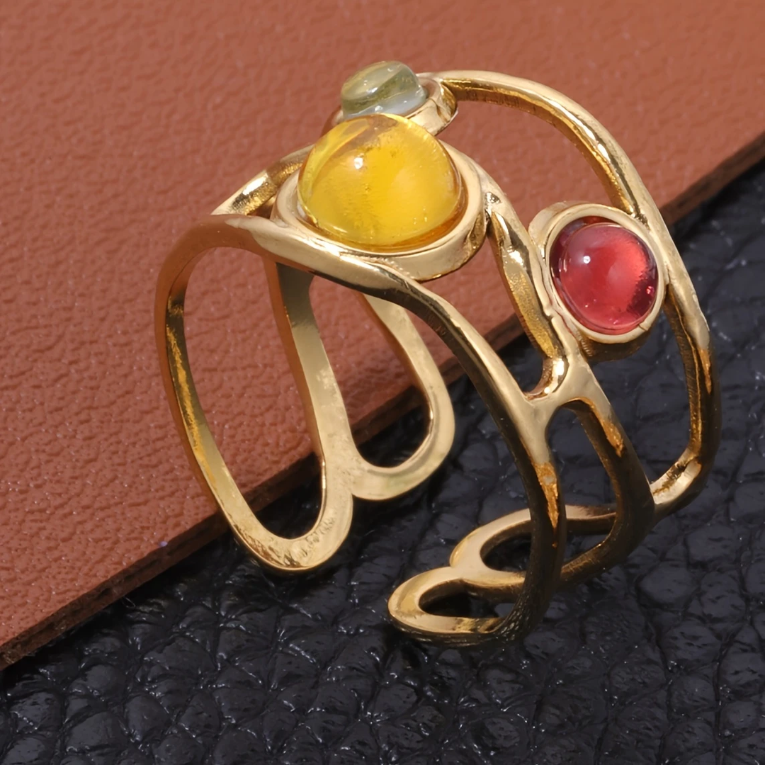 Bague Dorée Fine avec Pierres Colorées