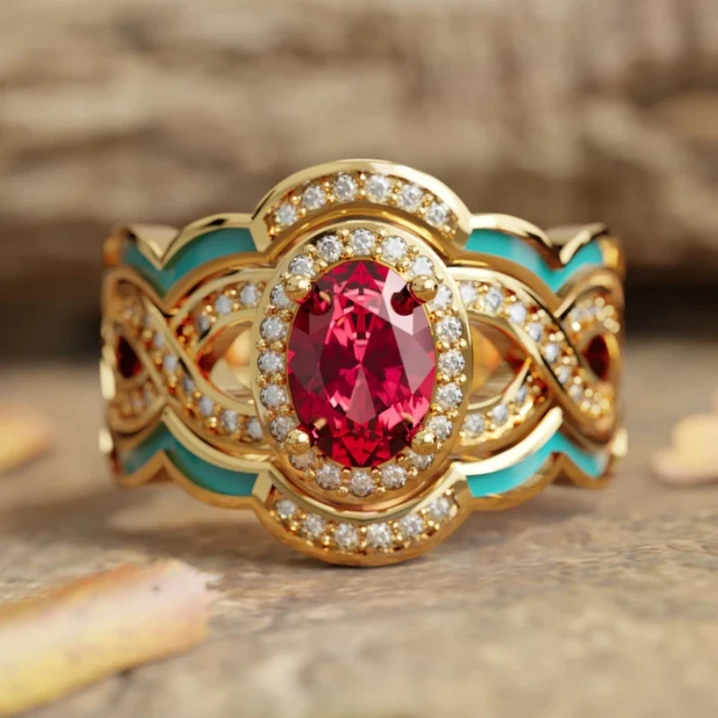 Bague en Émail Cristallin Rouge Brillant
