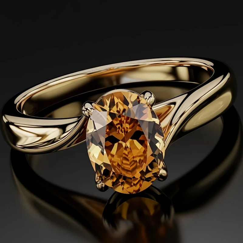 Bague en Verre Ovale Orange avec Or