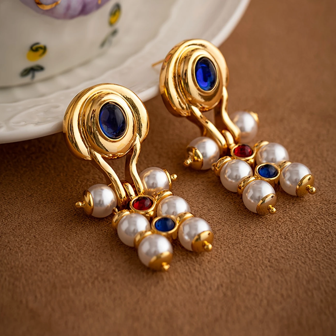 Boucles d'oreilles pendantes en cristal bleu perle