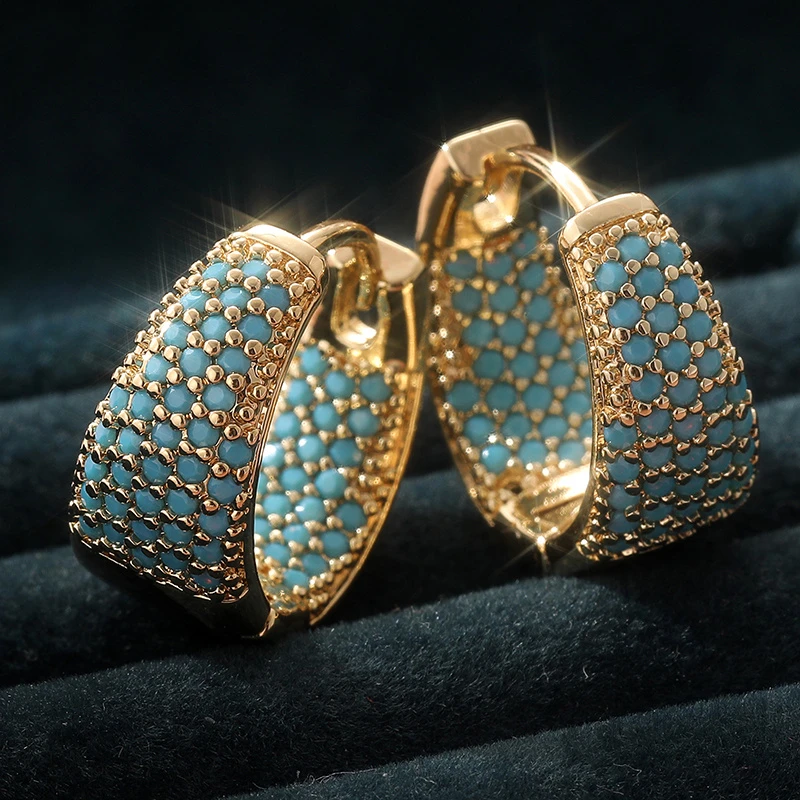 Boucles d'oreilles créoles en pierres inlay bleues