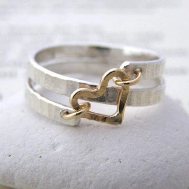 Bague en Argent avec Nœud en Cœur Doré