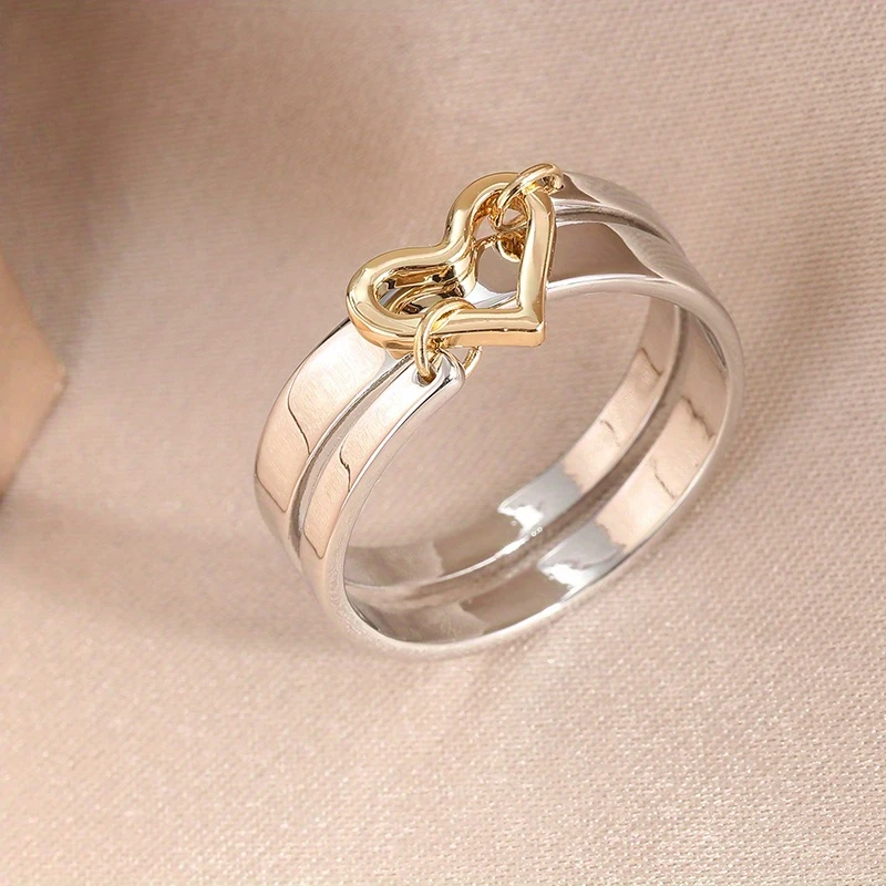 Bague en Argent Superposée avec Cœur en Or