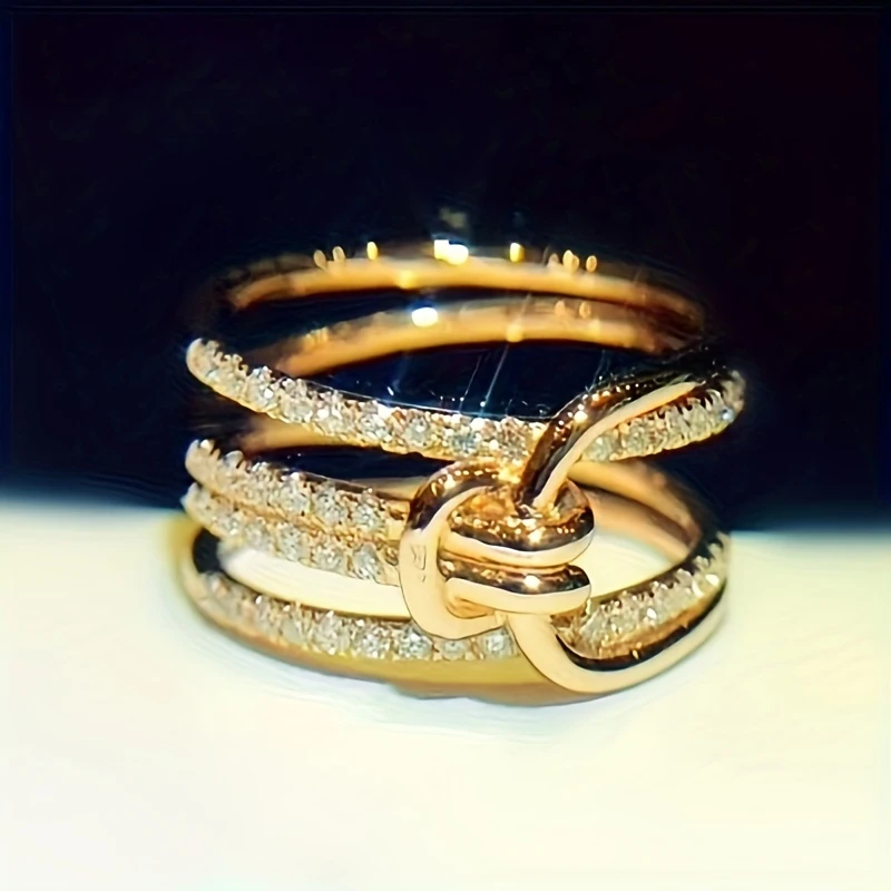Bague Nœud Dorée Brillante
