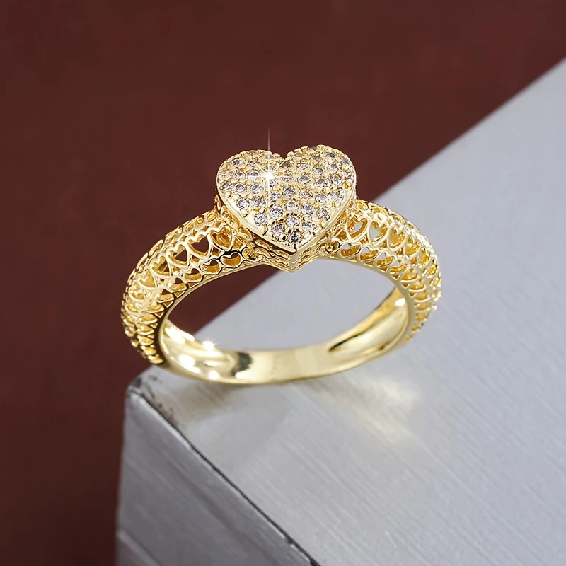 Bague en Cœur Doré Brillant