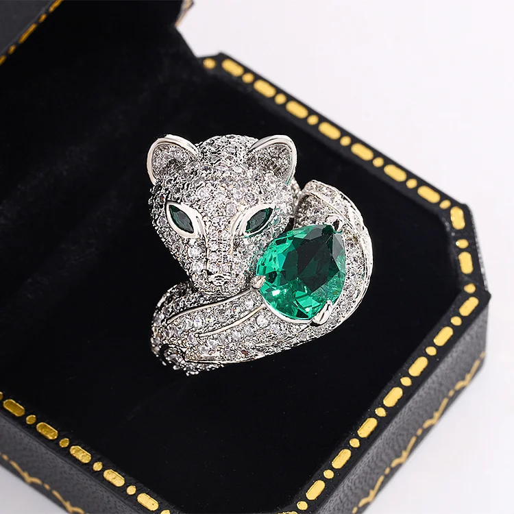 Bague en Argent Léopard Émeraude Brillante