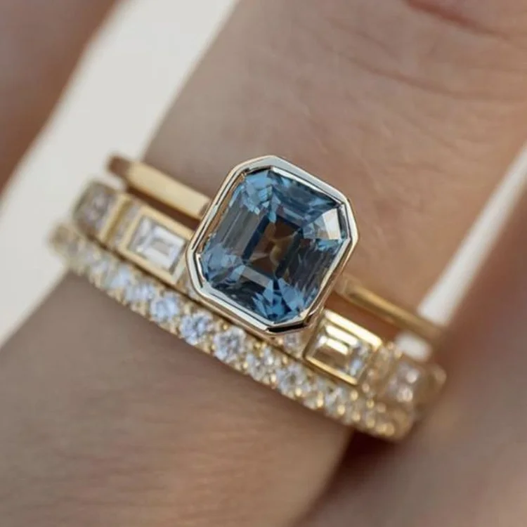 Ensemble de Bagues en Verre Cubique Bleu