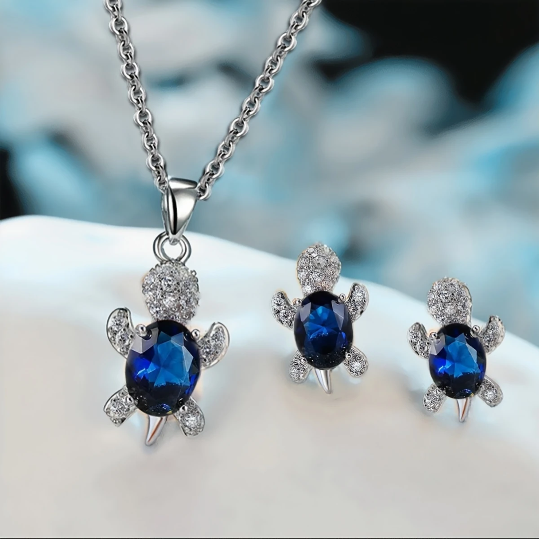 Collier et Boucles d'Oreilles en Cristal Bleu Tortue