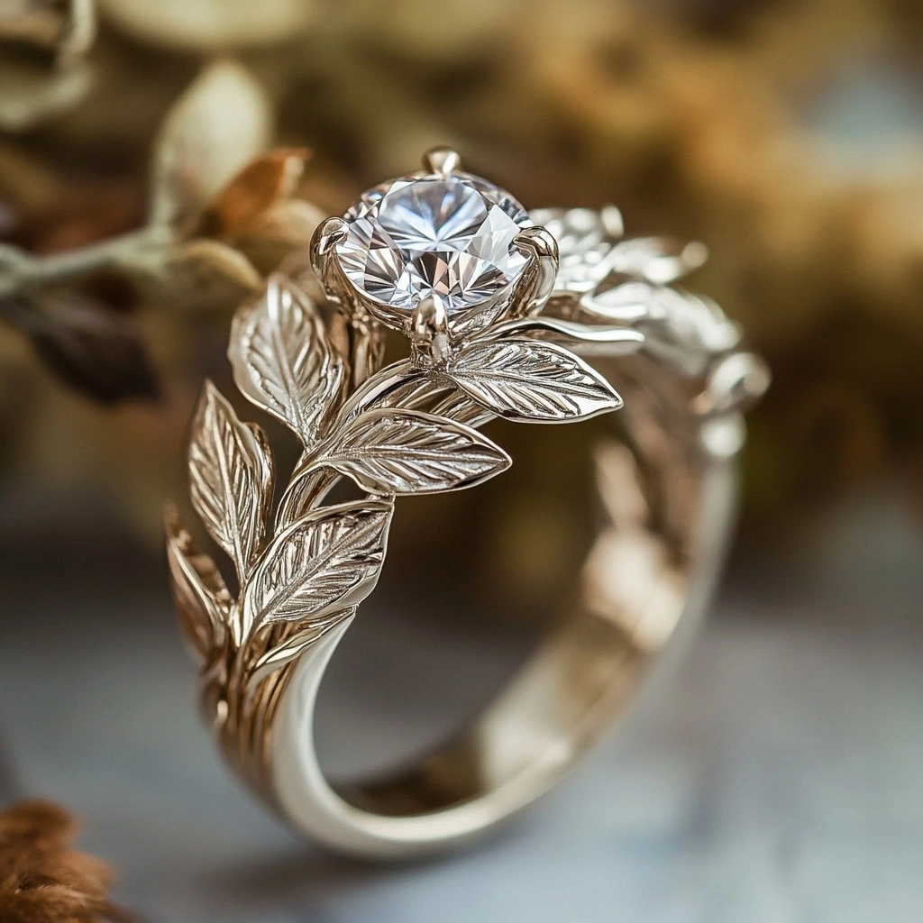 Bague en Argent avec Feuille de Cristal Blanc Exotique