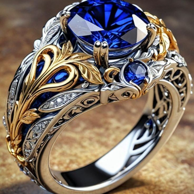 Bague en or et argent avec saphir