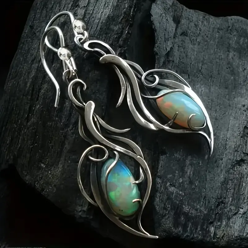 Boucles d'oreilles pendantes en argent Opale