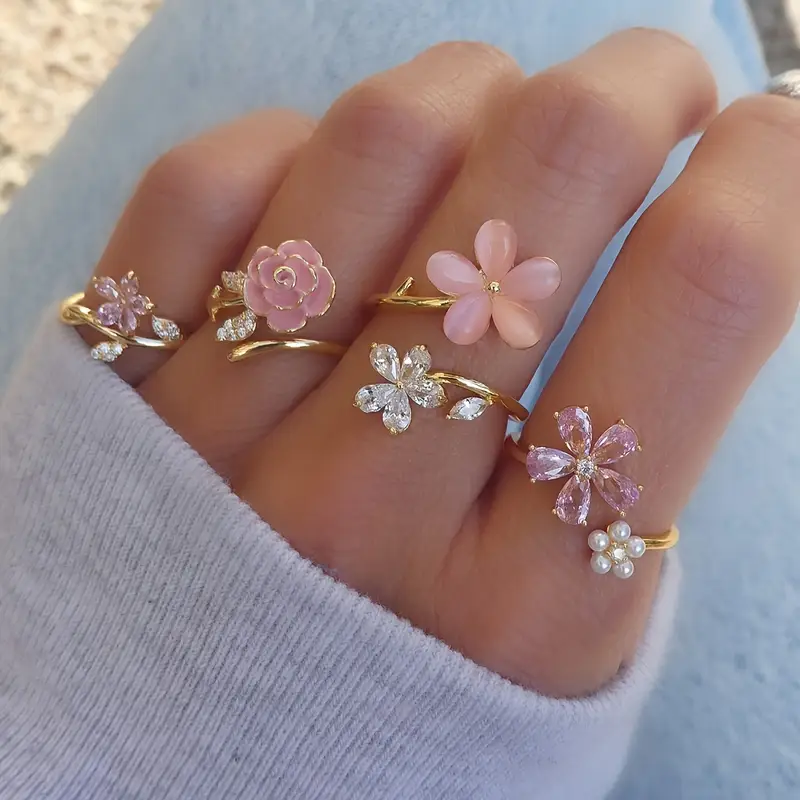 Bague Fleurie Rose Ajustable
