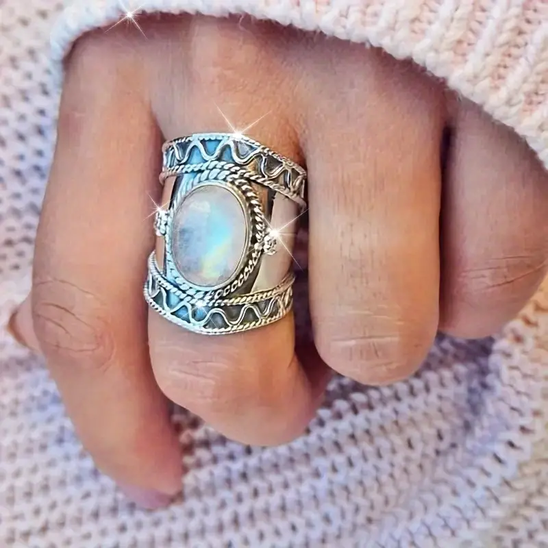 Bague Épaise en Argent avec Pierre de Lune