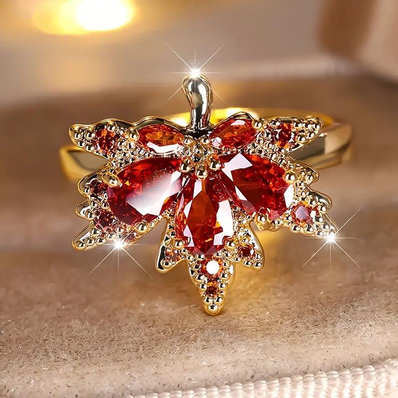 Bague Éclatante Feuille Rouge