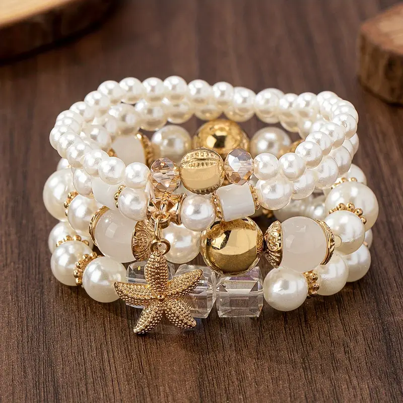 Bracelet Pack en Perles Blanches et Or